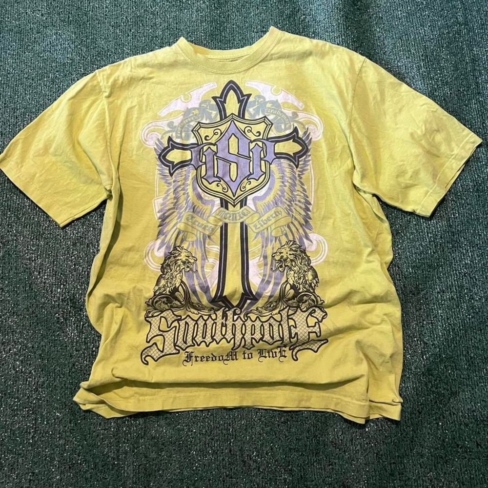 Y2K Southpole Graphic Shirt with Cross and Wings
